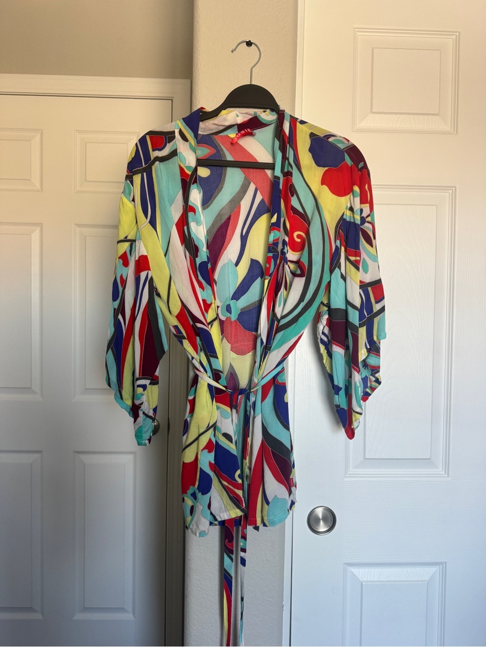 Josie abstract multi-color belted wrap robe Size XS